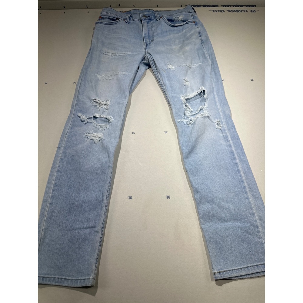 Levis 511 Slim Fit Jeans Mens 32x30 Light Wash Distressed Ripped Denim Blue